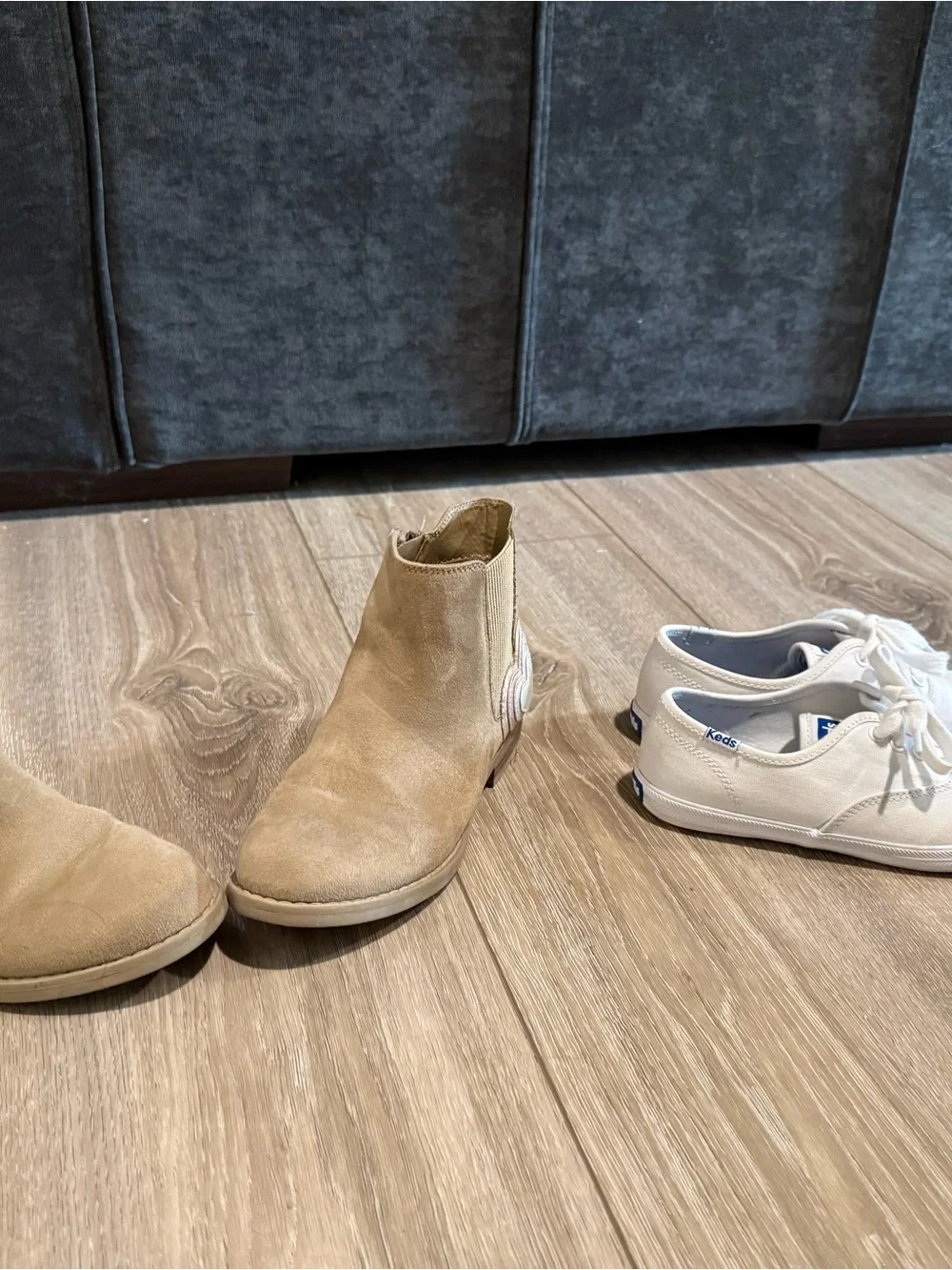Kids Beige Ankle Boots and White Canvas Sneakers Set